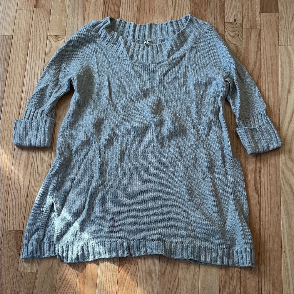 Free People Oversized Tunic Sweater Womens Medium Gray Ribbed Knit Boho Cozy